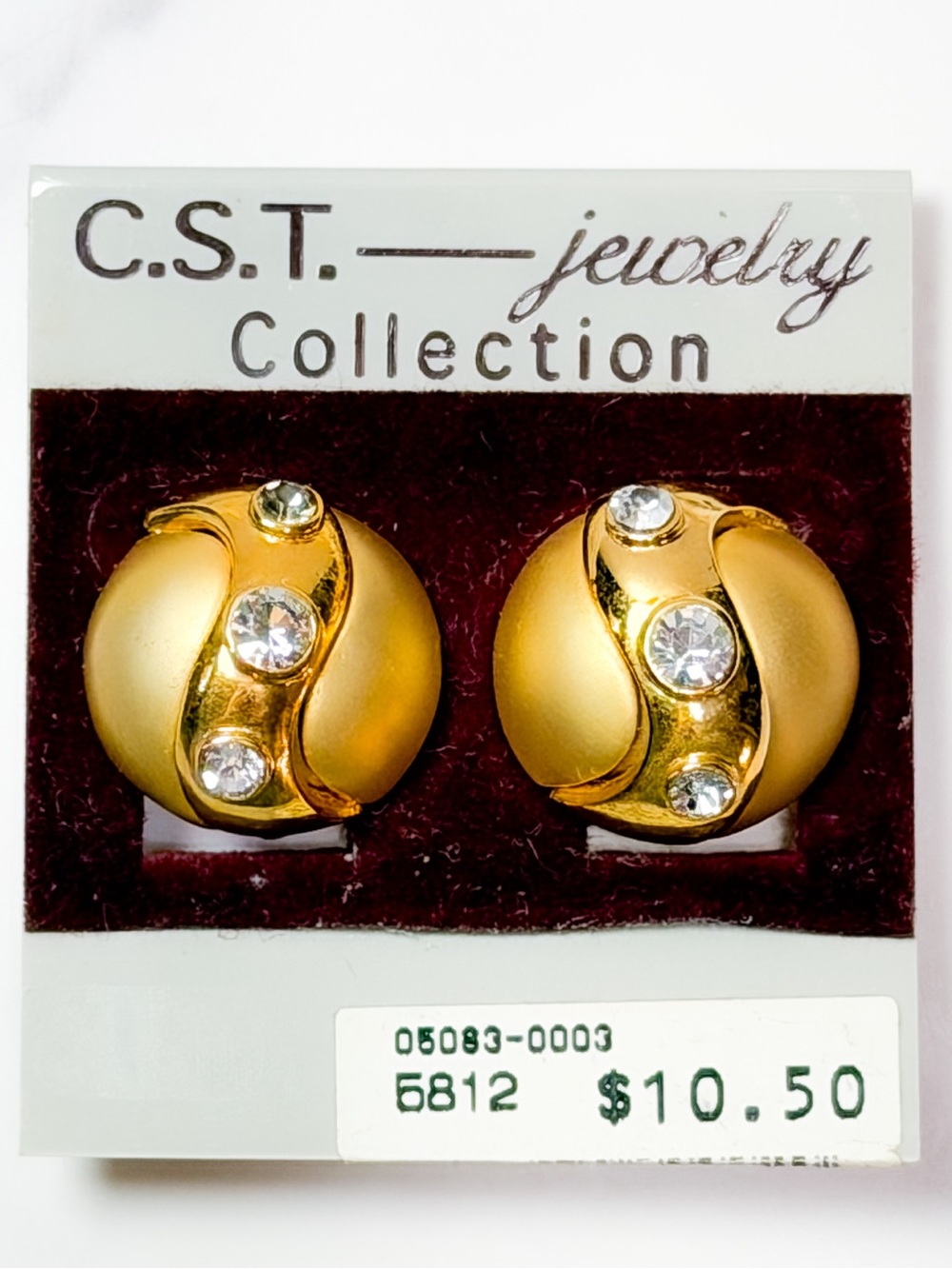 Vintage Gold Tone Rhinestone Clip On Earrings NOS On Original Card